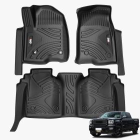 All Weather Floor Mats For Chevy Silverado GMC Sierra 1500 2019-2025, 2020-2025 SLV SRA 2500 3500 HD Crew Cab, With Rear Under-Seat Storage