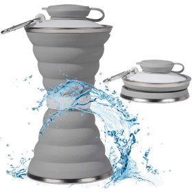 Foldable Water Bottle; Camping Mug With Snap; Reusable Silicone Foldable Leak-Proof Portable Sports Travel Water Bottle For Outdoor; Travel Gym H (Color: gray)