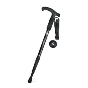 Four-Section Curved Handle Trekking Pole for Camping (Color: Black, Type: Walking Sticks)