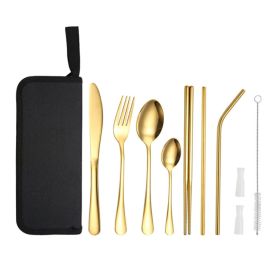 Portable Picnic Knife and Fork Tool With Storage Bag for Outdoor (Color: Gold, Type: Style A)