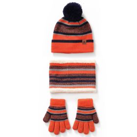 Winter Kids Knitted Hat Scarf Gloves 3Pcs Boys Girls Winter Warm Beanie Hat and Glove Scarf Set Beanie Neck Warmer Mittens for 4-7-Year-Old Kids (Color: Orange, size: One size)