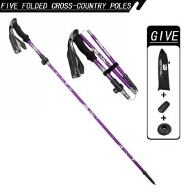 Five Section Folding Trekking Cane For Hiking And Walking - Lightweight 7075 Aluminum, Strong And Durable Outer Lock And High-density EVA Grip (Color: 1PC Purple)