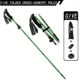 "Professional Adjustable Hiking Sticks - 5-Section Compact Design, Secure Flip-Lock - Men/Women Outdoor Gear" (Color: Green)
