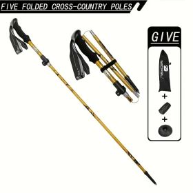 "Professional Adjustable Hiking Sticks - 5-Section Compact Design, Secure Flip-Lock - Men/Women Outdoor Gear" (Color: Golden Yellow)