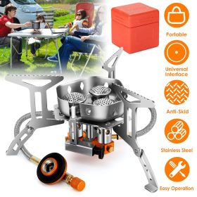 4000W Portable Camping Stove Foldable Powerful Gas Stove Backpacking Burner Collapsible Piezo Ignition with Carrying Case for Outdoor Hiking Cook (Color: Silver)